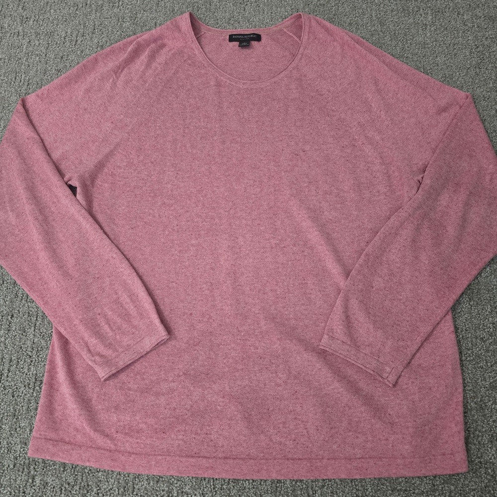 Banana Republic Silk Linen Sweater Mens Large Pink Raglan Crewneck Lightweight